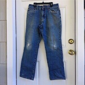 men's flannel lined jeans 32x32 Croft & Barrow Blue Distressed straight leg